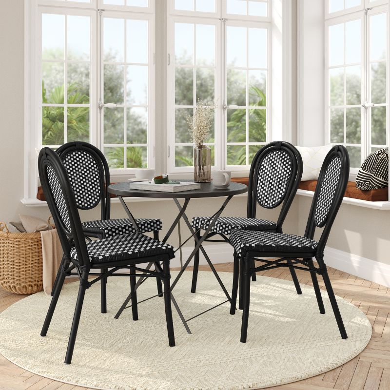 Flash Furniture 4 Pack Lourdes Indoor/Outdoor Commercial Thonet French Bistro Stacking Chair, PE Rattan and Aluminum Frame, 2 of 14