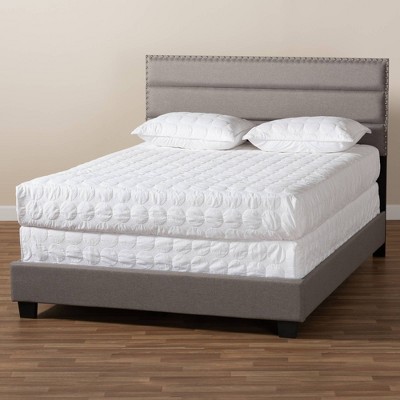 Gray Upholstered Full Bed with Nailhead Trim