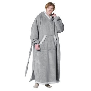 Oversized Long Wearable Blanket with Sleeves Warm & Soft Blanket Grey - Bedsure - 1 of 4