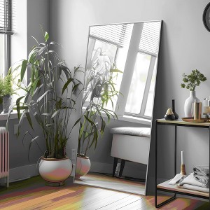 MAYEERTY 64" Rectangular Full Length Mirror Aluminum Alloy Full Body Mirror with Stand,Black - 1 of 4