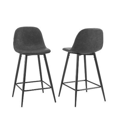 Weston Distressed Black Faux Leather Counter Height Barstools, Set of 2