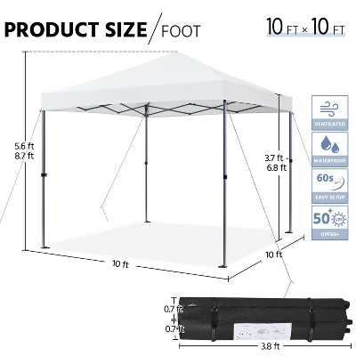 White 10x10 ft Adjustable Height Pop-Up Canopy Tent