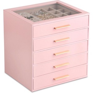 3-Layer Jewelry Box with Clear Lid Drawer and PU Leather Exterior - 1 of 4