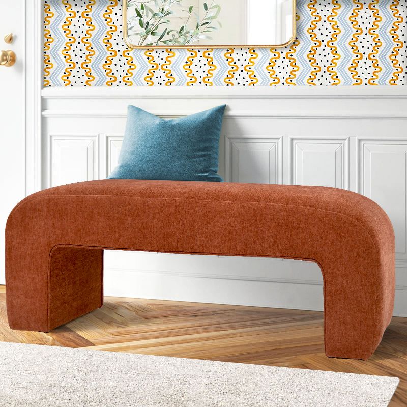 Lily 47" Upholstered Scroll Velvet Waterfall Bench/Chenille Entryway Bench-The Pop Maison, 2 of 9