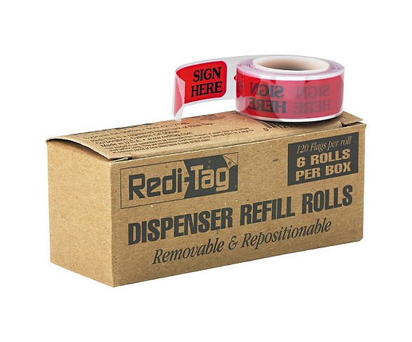 Redi-Tag&#174; Message Right Arrow  Refills, "Sign Here", Red, 6 Rolls of 120 s/Box