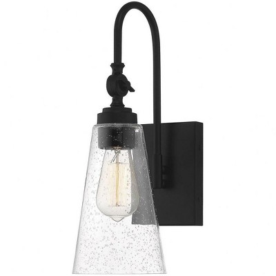 York Matte Black Adjustable Wall Sconce with Seeded Glass Shade