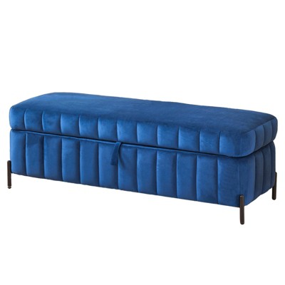 DSVIMOY Wide Upholstered Storage Soft Bench, Footstool Ottoman End of Bed with Legs, Foot Rest for Living Room, Navy, 49.21"*17.32"*16.93"