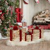LuxenHome 3-Piece Plastic Rattan Gift Box Set with Red Ribbon Outdoor Holiday Decoration with Lights Gold, Red, Green - 4 of 4