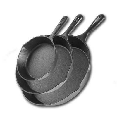 Pre-Seasoned Black Cast Iron 3-Piece Skillet Set