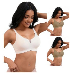INSPIRE CHIC 3 Pcs Women's Mesh Wirefree Adjustable Straps Padded Comfortable Push Up Bras - 1 of 4