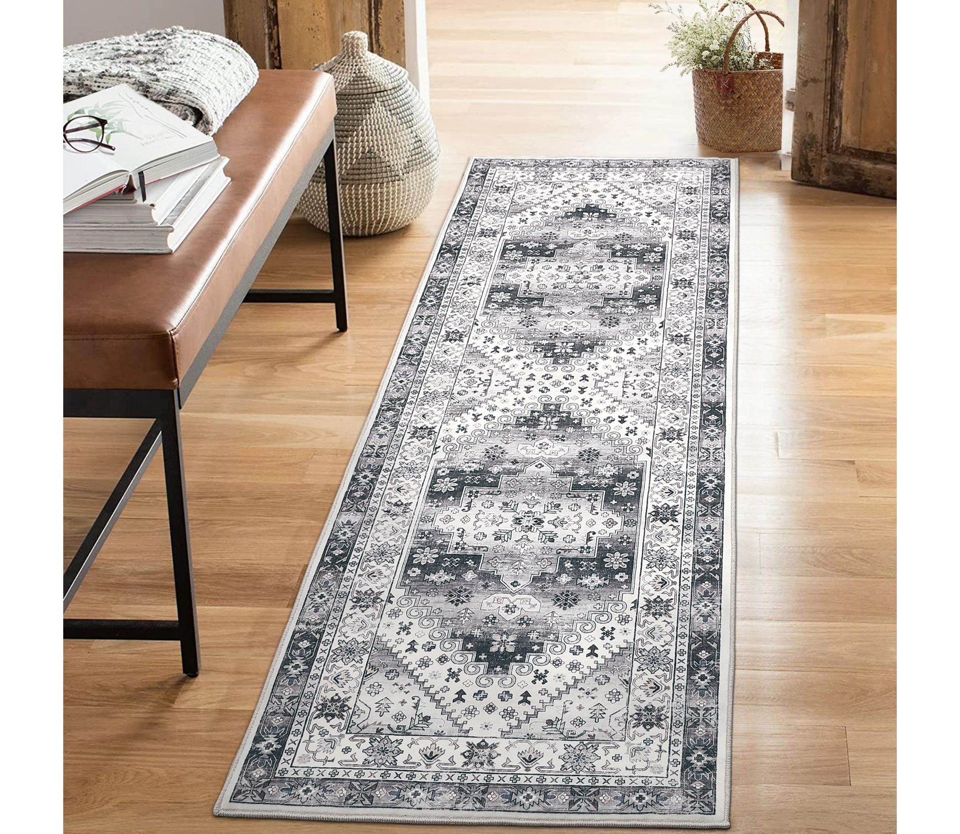 Boho Area Rug Washable Vintage Rug for Living Room Non Slip Floor Mat