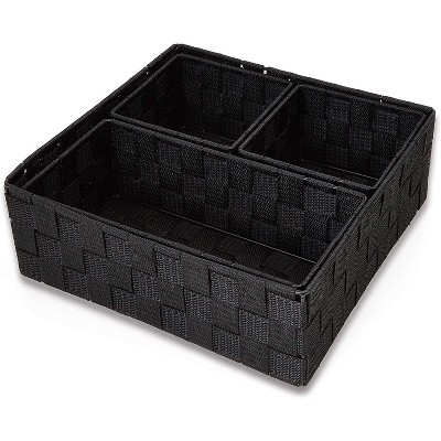 Set of 4 Black Drawer Dividers, Square Closet Drawer Organizer Storage Basket Box Bin, 3 Sizes