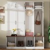 Lycvki MDF Entryway Hall Tree with 4 Hidden Hooks and Walnut Seating Bench - 2 of 4