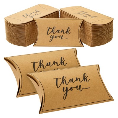 Sparkle and Bash 100 Pack Kraft Wedding Favor Pillow Boxes, Thank You Gift Wrap for Party Supplies, 5.2 x 3.2 In