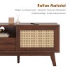 GlasFlength TV Stands and Consoles Rattan TV Stan Wood TV Stand Mid Century Modern TV Stand TV Media Console for Living Room, Brown, 64"*19"*5" - 3 of 4