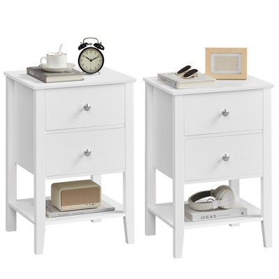 VASAGLE Bamboo Nightstands, Set of 2, Bedside Tables, Side End Tables with 2 Storage Drawers and Open Shelf