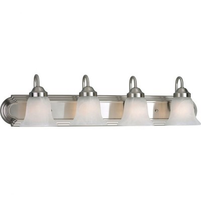 Brushed Nickel 4-Light Bath Vanity with Alabaster Glass Shades
