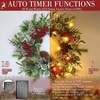 Wreath with Lights 20 inch Front Door Christmas Wreath Thick PE Pine Holly Leaves Red Silver Berries Pinecones Indoor Outdoor Wall Home - 2 of 4