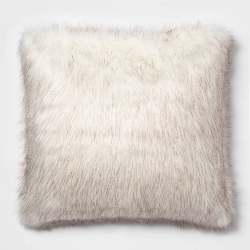Tipped Faux Fur Oversize Square Throw Pillow Cream Brown