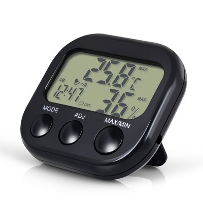 INSTEN Digital LCD Thermometer Hygrometer Clock, Black