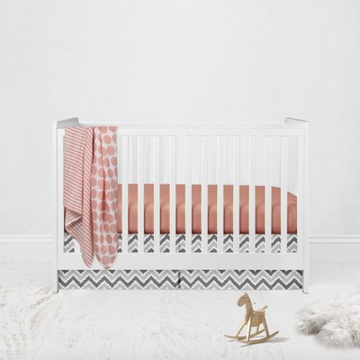 Bacati - Ikat Dots Stripes Coral Grey Girls 4 pc Crib Set with 2 Muslin Swaddle Blankets