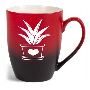 Elanze Designs Botanical Succulent Nature Coffee Cup Mug 12 Ounce Ceramic With Ombre Gradient Elegant Minimalist Aloe in Heart Planter Silhouette Red - 1 of 4