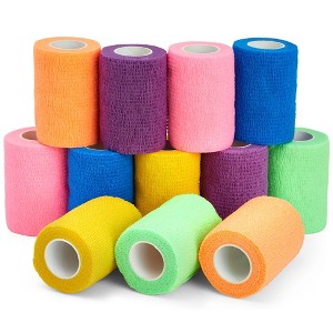 Impresa 12 Pack Self Adherent Bandage Wrap, Sports Cohesive Tape in 6 Color Cohesive Bandage, First Aid Vet Wrap - 1 of 4