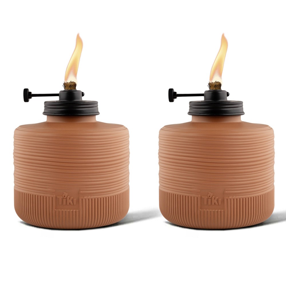 TIKI 6.4" 2pk Adjustable Flame Horizon Terracotta Glass Amber
