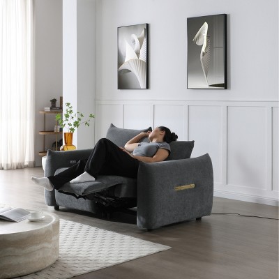 Power Lift Recliner Loveseat with USB Charging - Linen Upholstered Sleeper Sofa for Small Spaces, 2 Cup Holders & Storage, Home Theater Recliner