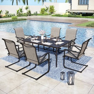Captiva Designs 7pc Patio Dining Set with Geometric Pattern Rectangle Table & C-spring Sling Chairs - 1 of 4