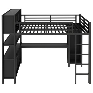 Bellemave Metal Loft Bed with Wardrobe And L-shaped Desk,  Loft Bed with Storage Cubes and Shelves, Heavy Duty Loft Bed for Kids Teens Adults, Black - 1 of 4