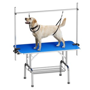 Foldable Dog Grooming Table with Adjustable Double Arms,Noose,Mesh Tray,Heavy Duty Pet Station for Small and Medium Pets-LAOTIES - 1 of 4