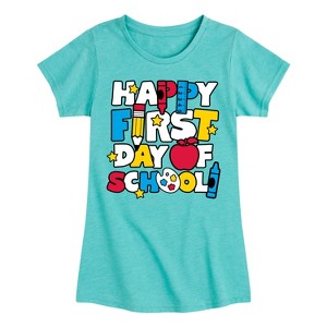 Girls' - Instant Message - Happy First Day Of School Fitted Short Sleeve Graphic T-Shirt - 1 of 4