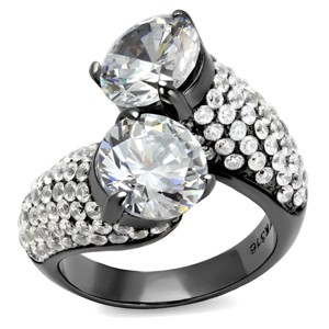Slickblue Women's Fashion Ring, Dual Stone Ring, Light Black, Clear CZ Top, Accented Band, Stainless Steel, Sizes 5–10 - 1 of 4
