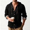 Men's Lightweight Hooded Shirt Casual Button Down Long Sleeve Tunic TOP for Daily Wear - 3 of 4