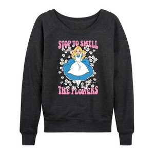 Women's - Disney - Alice in Wonderland Lightweight French Terry Wide Neck Long Sleeve Shirt - 1 of 4
