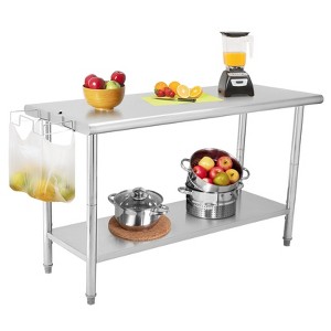 60X24x35 Inch Stainless Steel Work Table with Double Shelf, Heavy Duty Prep Station for Kitchen Restaurant or Garage Storage - 1 of 4