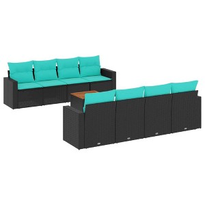 vidaXL 9 Piece Patio Sofa Set with Cushions Black and Blue Poly Rattan - 1 of 4