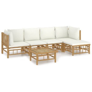 vidaXL 6 Piece Patio Lounge Set - Bamboo Outdoor Furniture with Cream White Cushions and Oil Finish - Includes Sofas, Footstool, and Table - 1 of 4