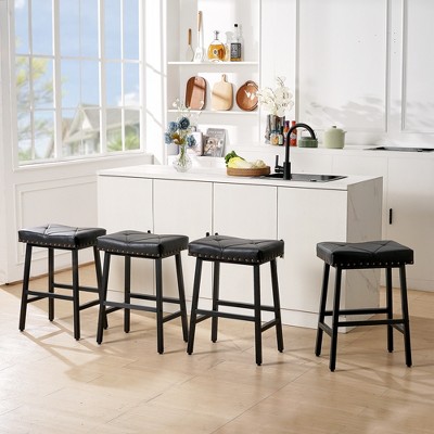 VECELO 23.6 in. Counter Height Bar Stools for Kitchen, Thick PU Leather Saddle, Backless Bar Stools Set of 2/4/6, Metal Base, Black