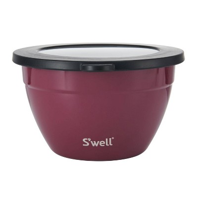 S'well 64oz Salad Bowl Kit Wild Cherry: Stainless Steel Salad Container with Silicone Lid, Dishwasher-Safe, Red