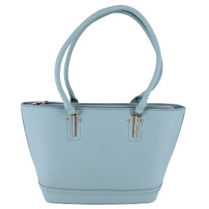 Alyssa Women's Synthetic Leather Sleek Tote Handbag, Light Blue - 1 of 3