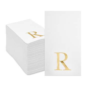 Sparkle and Bash 100 Pack Gold Foil Initial Letter R White Monogrammed Paper Napkins for Wedding Reception, Table Decorations, 4 x 8 In