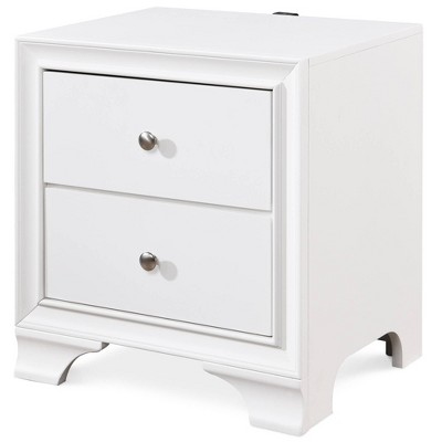 White MDF 2-Drawer Nightstand with USB Charging Station