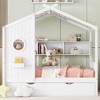 Whisen Wooden Twin Size House Bed & Modern Playhouse Design for Kids With Trundle, Storage Shelf - 2 of 4