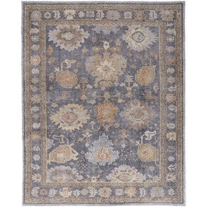 Blue Gray and Tan Oriental Hand Knotted Worn Faded Area Rug - 1 of 4