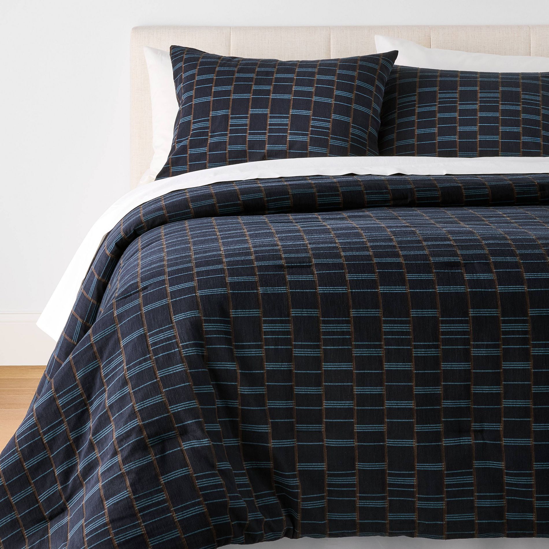 Woven Grid Comforter Set Navy Blue - Threshold™ designed with Studio McGee