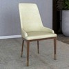 LeisureMod Modern Dining Chair Upholstered in Leather with Brown Rubberwood Legs Accent Kitchen Room Side Chairs Viva Series - 3 of 4