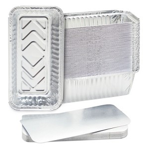 Juvale 50 Pack Disposable Aluminum Loaf Pans with Lids, 22oz Tins for Baking, Heating, Storing, 8.5 x 2.5 x 4.5 In - 1 of 4