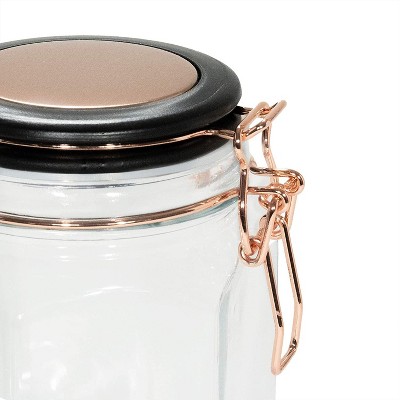 Extra Large Clear Glass Hexagon Canister with Copper Lid